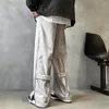 Calças masculinas com zíper traseiro design carga estilo hip-hop grosso velo forrado calças de perna larga de cintura média