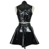 Arbeitskleider, Streetwear, glänzendes PVC-Kleid-Set, Mini-Matching-Set, Wet-Look, Kunstleder, Damen, Pole Dance, Nachtclub, sexy Clubwear, XS-7XL