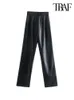 Women's Pants Capris TRAF Women Fashion Faux Leather Straight Pants Vintage High Waist Zipper Fly Female Trousers Mujer 230425