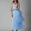 Beiläufige Kleider 2023 Sommer-Frauen-Abendessen-formales Kleid-hohe elastische Netz-dünne Sitz-Split-Spitze-reine Farbe-Boden-Länge