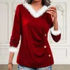 Kvinnors blusar veckade kvinnor topp stilfull v halsknapp dekor färg matchande pullover mysig varm höst/vinter till jul