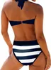 女性用水着女性ビーチウェアストライプネイビーブルーレディースベストタンキニ水着水着スーツ2個ビキニセットビーチビーチウェアS6XL 230425
