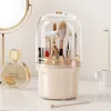 Förvaringslådor Makeup Brush Holder with Lock Cosmetic Tools Organizer 360 Roterande vattentäta dammtätpastor för fåfänga