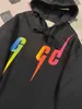 Högkvalitativ GU Hem Digital Spray Printed Colorful Lightning Blade Letter Printing Unisex Hooded Sweater