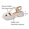Sandals Summer Women Shoes Genuine Leather Cover Toe Chunky Heel High For Concise