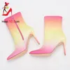 Roze verdisconteerd 492 Hooghaked laag geprijsde dames enkel Rainbow Handmade Crystal Rhinestone Wedding Pited Silk Boots Shoe 231124 103