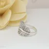 Cluster Rings 925Silver feather Ring with CZ Diamond Charms Jewelry Fashion Womens Wedding Ring with Gift box