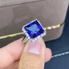 Cluster Rings Attractive Blue Sapphire Gemstone Ring Real 925 Silver Jewelry For Women Square Natural Gem Girl Birthday Gift Love Date