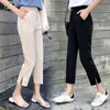 Capris Tingyili estilo coreano verão feminino de traje calças de cintura alta bege calça preta com fenda elegante feminino garotas calças casuais capri