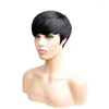 Pixie Cut Wig Bob Lace Front Short Straight Blunt Human Hair Wigs With Full Bangs Pre Plucked 13x4 för kvinnor 150%