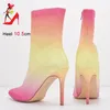 Low-priced 492 Women's Discounted High-heeled Pink Ankle Rainbow Handmade CRYSTAL Rhinestone Wedding Pointed Silk Boots Shoe 231124