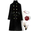 2024 Spring Black Solid Color Belor Velor Outwear Coat Long Sleeve Stand Collar Joots Double Breaded-Breaded Out Outwear Coats Y3N242385