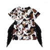 Girl Dresses 2023-04-02 Lioraitiin 0-4Years Toddler Baby Western Dress Short Sleeve Round Neck Horse/Cow Print T-Shirt