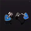 Boucles d'oreilles à étalon rose or argent couleur nuptiale d'amour romantique coeur pierre blanc zircon bleu opale pour femmes bijoux