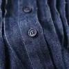 Женские блузки, плиссированные джинсы, рубашка, блузка, женская осень-весна, со рюшами и длинными рукавами, джинсовые синие повседневные свободные хлопковые топы