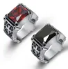 Högkvalitativ mode Hiphop Red / Black Big Rhinestone Stone Biker Mens Silver Rostfritt stål Punk Design Ring 7-12#7826899