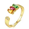 Summer Sea Style Colorful Zircon S925 Silver Ring Women Fashion Luxury Brand Plated 18k Gold Red Yellow Green Gemstone Open Ring Casual Party Versatile Jewelry