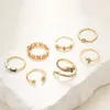 Wedding Rings Fashion Gold Color Snake Zircon Set For Women Boho Vintage Pearl Geometric Star Hollow Ring Trendy Party Jewelry Gifts