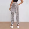 Calças femininas Snakeskin Imprimir Jogger Womens Branco e Marrom Casual Sweatpants Outono Personalizado Street Fashion Oversize Calças Presente Idéia