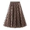 Skirts Sishion Summer Fashion Women Mesh Tulle VD4019 POLKA DOTS BLACK GREENアプリコットミディプリーツスカート