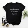 Camisetas de mujer My Brain Is 80% Song Lyrics Print Summer Women O-cuello de algodón de manga corta Camiseta divertida Top Loose Femme