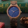 Polshorloges Elegant Blue Rose Gold Display Walnut Wood Quartz Men's polshorloge vouw Clasp Volledige houten bangle band Man Clock