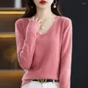 Women's Sweaters Spring And Autumn 2023 Women's Pullover Solid V-Neck Fashion Knitted Sweater Versatile Top Undercoat