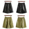 Women's Shorts Fashion PU Leather Autumn Winter Elastic Waist Loose Five Points Trouser Plus Size S-3XL PH273