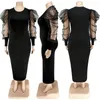 Plus size jurken grote mooie vrouwen lange jurk vrouwelijk elegant gewaad meisje feestvestidos mesh patchwork mouw dame's