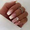 False Nails 24Pcs Press On Wearable Fake Pink Gradient Glitter Butterfly Rhinestones Full Cover Acrylic Tips 230425