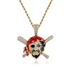 Testa di teschio colorato Pirata Croce Collana con ciondolo in zircone Uomo Punk Fashion Brand Collane di personalità Oro giallo Diamante pieno Gioielli hip-hop Bijoux per uomo