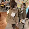 Casaco para baixo 2023 inverno princesa meninas casacos bonito dos desenhos animados urso com capuz superior outerwear 2-9 anos bebê roupa quente crianças algodão engrossar jaquetas