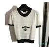 2023-Sunmmer Femmes Créateur De Mode Tricots T-shirts T-shirt Mode Lettre Impression Tricoté En Laine À Manches Courtes Femmes T-shirt De Luxe Robe Décontractée Noir et blanc