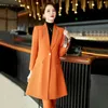 Damespakken Blazers Damespakken Set 2 Elegante stukken Werkpakken voor vrouwen Business Uniform Slim Long Blazer Sets en Pencil Pant Office Lady 230426