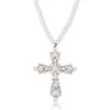 Populaire Fille Nouveau 24/30 Pouce Blanc Perle Collier De Perles Avec Perle Croix Hip Hop Pendentif Pour Les Gars Véritable Plaqué Or Brillant CZ Pierre Hip Hop Diamant Rappeur Bijoux Cadeaux