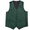 Gilet da uomo Classico da uomo Cravatta di seta verde scuro Set senza maniche Gilet occidentale Giacca Cravatta Fazzoletto Gemelli Matrimonio Business Hi-Tie