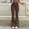 Jeans Zerrissene Loch Flare Jeans Frauen Dehnbare Hohe Taille Boot Cut Denim Hosen Vintage Rüschen Cargo Hosen Klassische Streetwear Neue Iamhotty