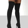 Kvinnor över 167 hösten The Knee Boots Stiletto High Heel Slip on Elastic Knitted Tube Shoes Beige Black Retro Sexig Bota Feminina 231124