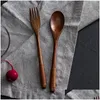 Spoons Ecofriendly Simplicity Japanese Handmade Natural Wood Spoon Fork Decor Wire Wrapped Solid Wooden Craft Gift Dinner Tableware Dhsti