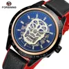 Relógios de pulso Estilo Mens Relógio Transparente Genuíno Vermelho Preto Cinta Crânio Esqueleto Masculino Automático Auto Vento Relógios Relógio