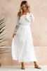 Casual Dresses Off Shoulder Loose Chiffon Evening Dress Lace Maxi Long Party Women Elegant Sleeve White Robe Femme