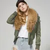 Women's Down Parkas 2023 Maomaokong Jacket Natural Raccoon päls krage Kort kappa Slim Women Bomber Parka 231124