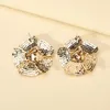 Stud Earrings Romantic Sweet Metal Flower Floral Full Rhinestone Big For Women Trend Luxury Design Fairy Wedding Party Jewelry