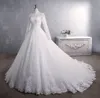 2024 Robe de mariée musulmane modeste manches longues élégant col haut avec train princesse robes de mariée de luxe dentelle broderie robe de mariée robe de noiva