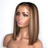 13x4 Lace Front Human Hair Wigs Ombre Blonde Highlight #27 Remy Brazilian Bleach Knots 130% Straight BOB Wig Slove