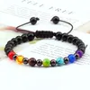 Strand Charm Natural Stone Armband 7 Chakra Svart pärlbalans smycken helande yoga reiki bön flätade armband för kvinnliga män gåvor