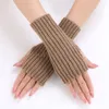 INS Korean Winter Warm Fingerless Knitted Gloves Women Solid Color Stretch Mittens Exposed Finger Gloves Arm Warmers guantes