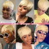 Perruques synthétiques Debut 613 Honey Blonde Color Wig Short Wavy Bob Pixie Cut Full Machine Made Perruques de cheveux humains avec une frange pour les femmes noires Remy 230227