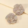 Stud Earrings Romantic Sweet Metal Flower Floral Full Rhinestone Big For Women Trend Luxury Design Fairy Wedding Party Jewelry