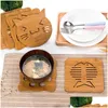 Mats Pads Cartoon Hollow Wooden Coaster Placemat Antiskid Pad Bottom With Sile Kitchen Thicken Anti Insation Mat Tray Dbc Drop Del Dhszf